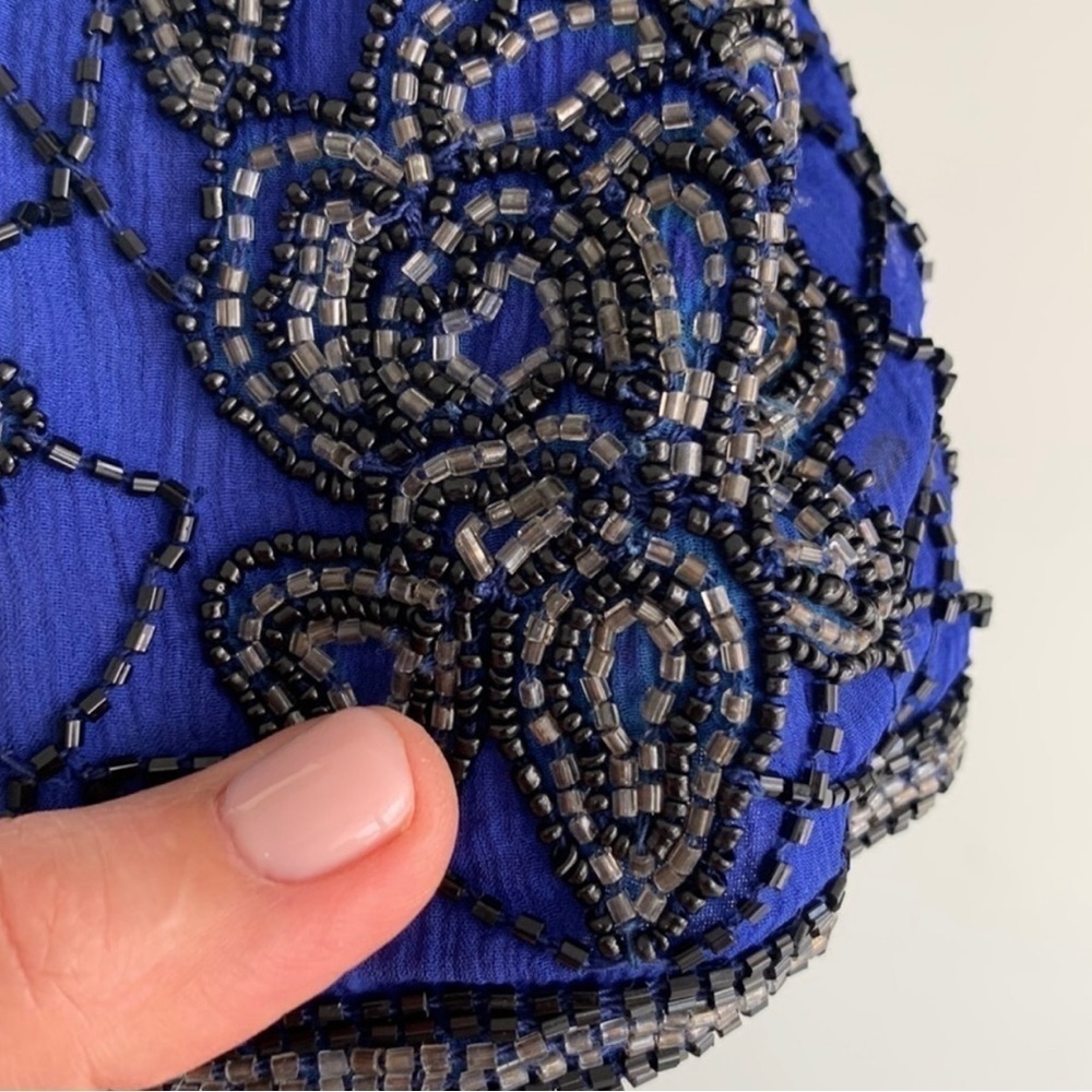 Vintage Papell Boutique evening beaded crop jacket elegant royal blue, S PL - Picture 9 of 14